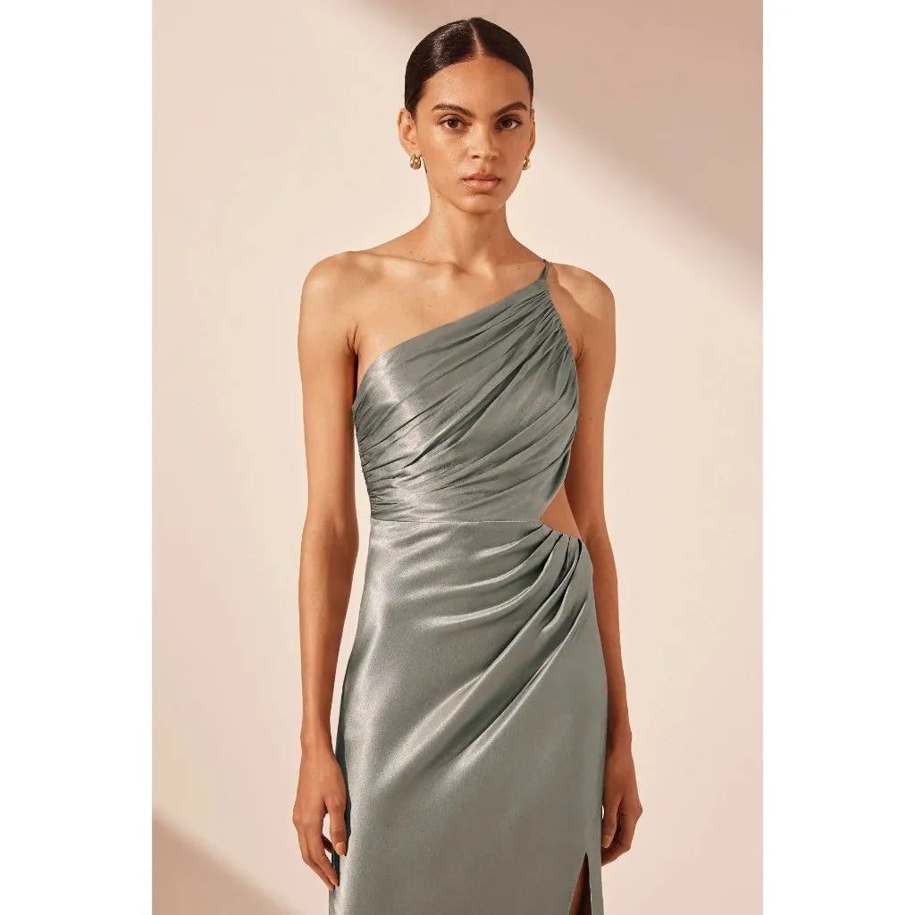 Shona Joy La Lune Asymmetrical Gathered Maxi Dress in Sage 10 New Womens Gown - Image 12