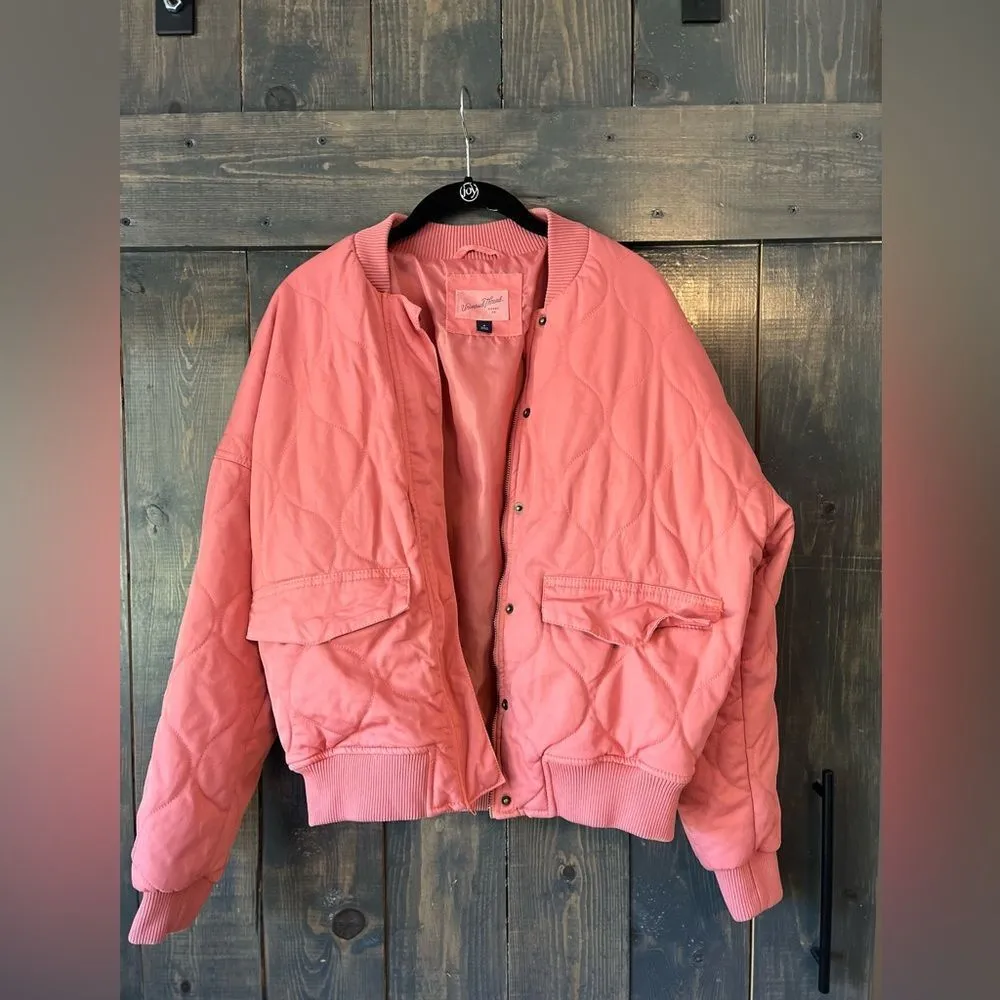 Universal Thread Coral Pink Quilted Bomber Jacket Retro‎ Style Medium - Image 3