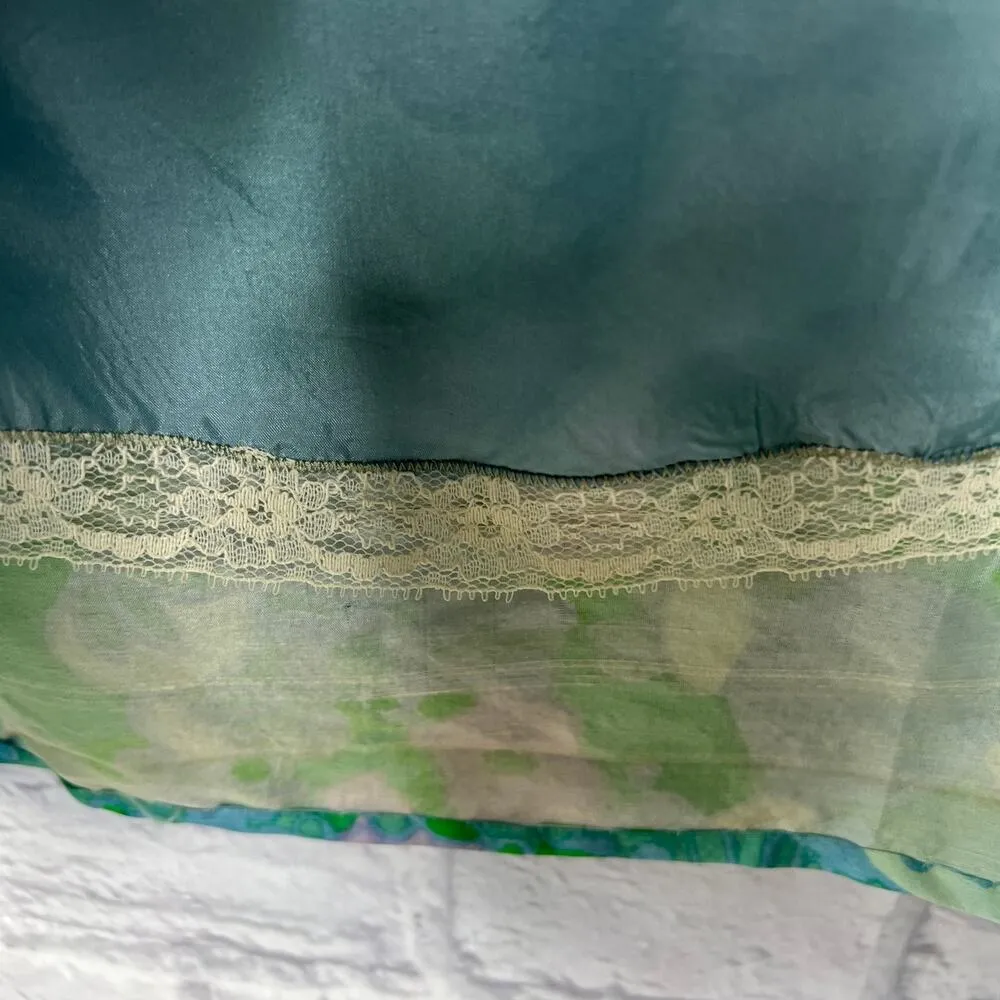 Vintage Hillebrand Mod Floral Shirt Dress Green Blue Belt German 3/4 Sleeve 60s Size M - Image 6