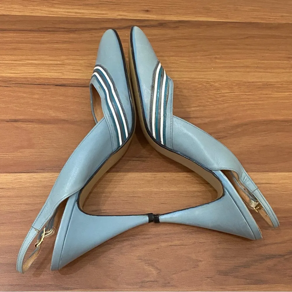 ROSINA FERRAGAMO SCHIAVONE Blue Slingback Heels Size 7M - Image 4