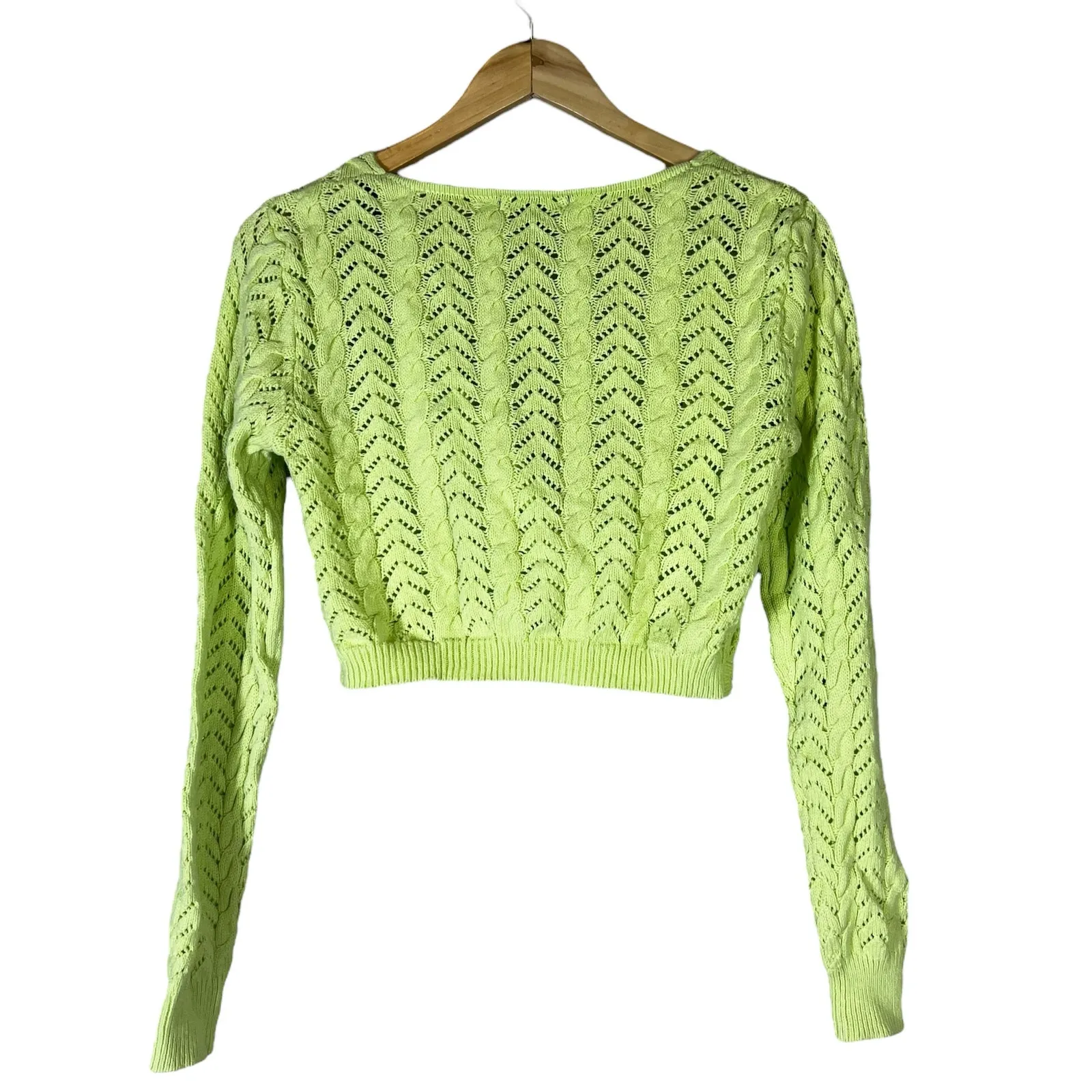 Forever 21 Twist Front Knit Sweater Womens S Green Cropped Boho Festival Retro - Image 5