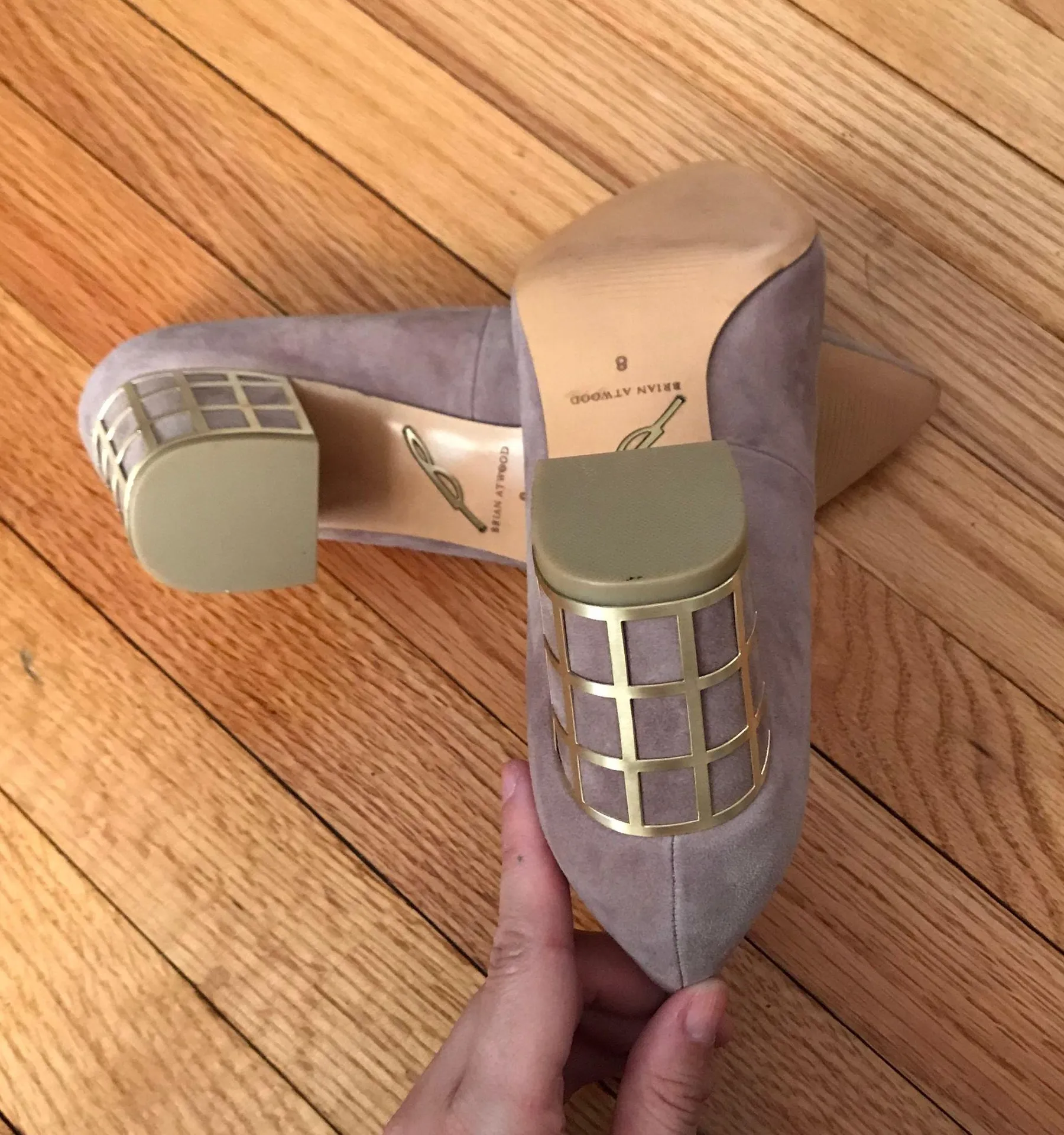 Lilac Karina Suede Block Cage Pointed Pumps - Image 7