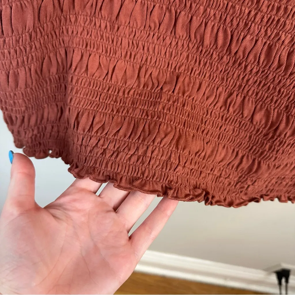 H&M | Rust Colored Balloon Sleeve Smocked Cotton Jersey Dress Large NWT - Image 5