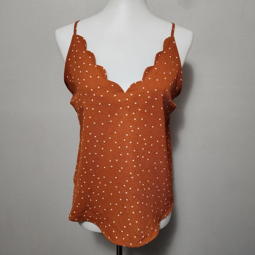 Anthropologie e (hanger) m rust polka dot scalloped cami size medium - Image 2
