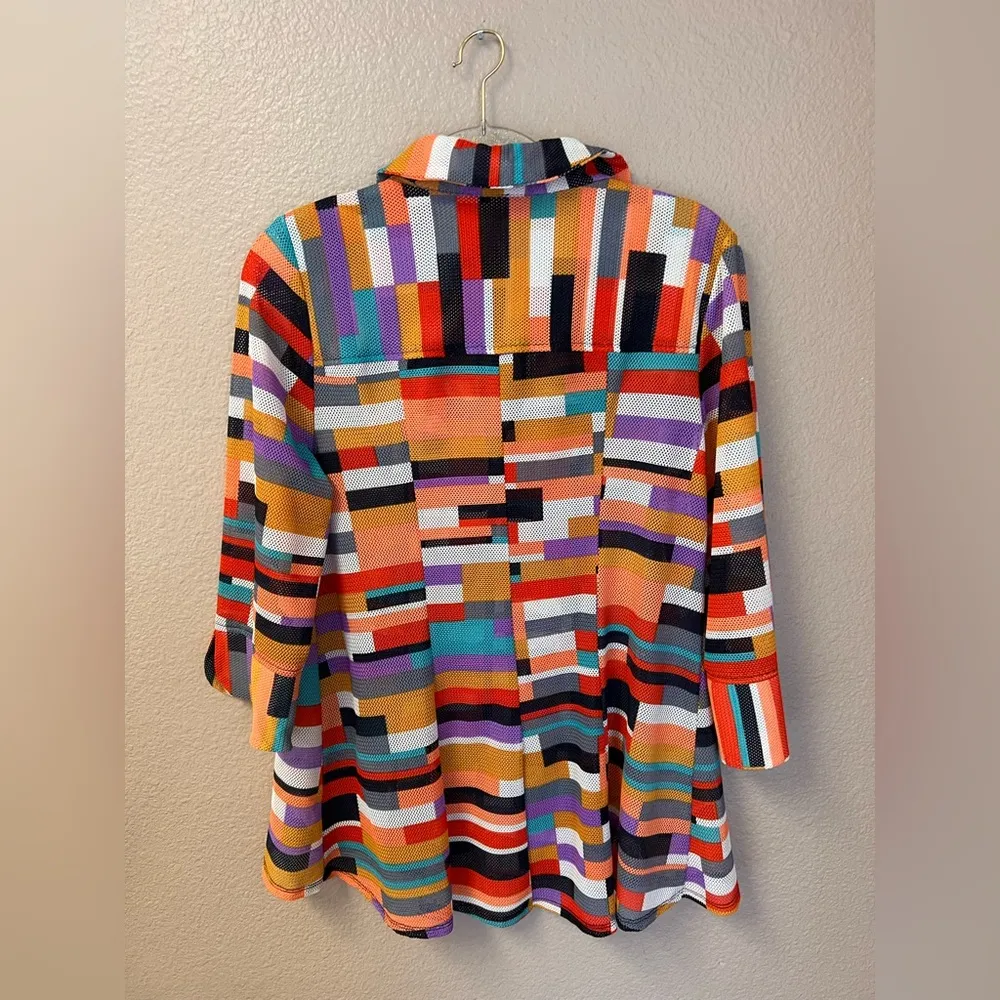 IC By Connie K Colorful Mesh Full Zip 3/4 Sleeve Stand up Collar Sz M Red Size M - Image 6