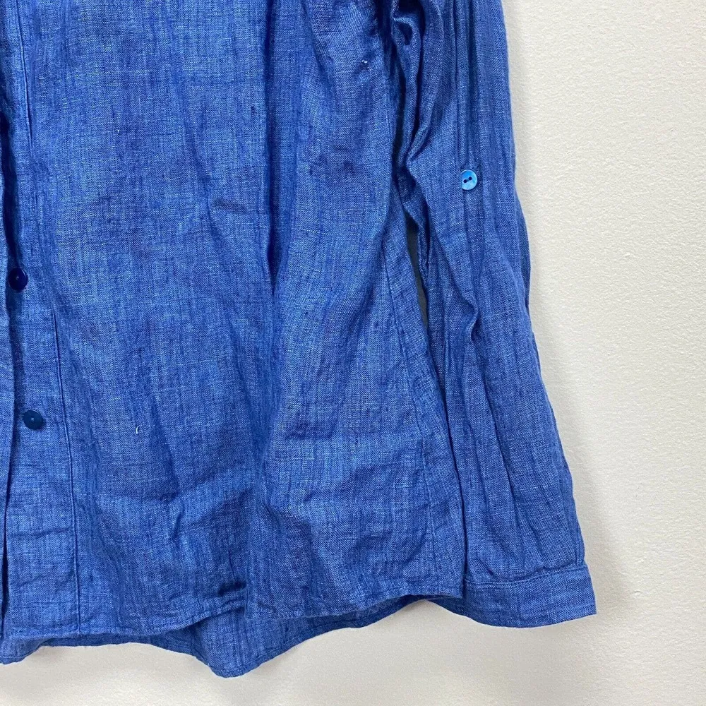 Nic+Zoe Women’s Petite Large Linen Blue 3/4 Button Down Top Blouse Breathable - Image 11