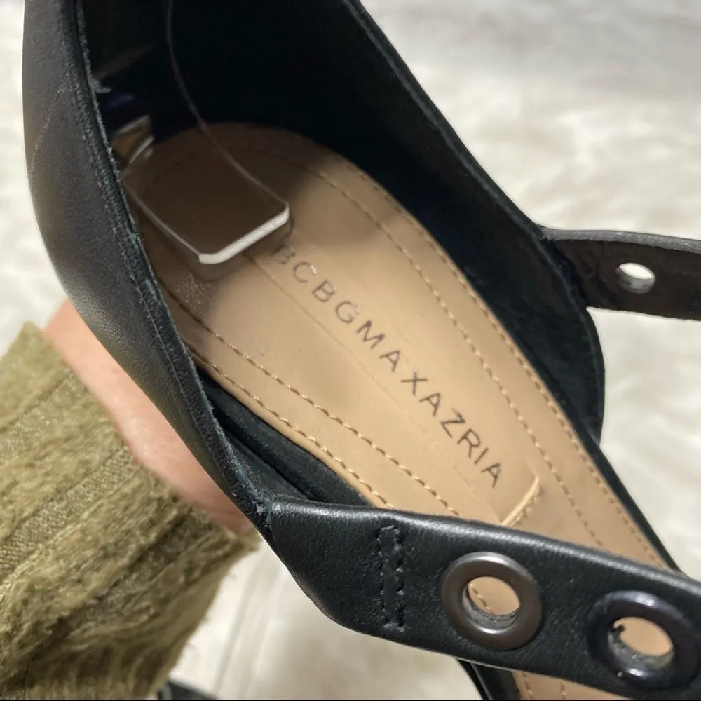 BCBGMaxAzria Parry Metal Grommet Leather Stiletto Sandals Size 7 Black Silver - Image 6