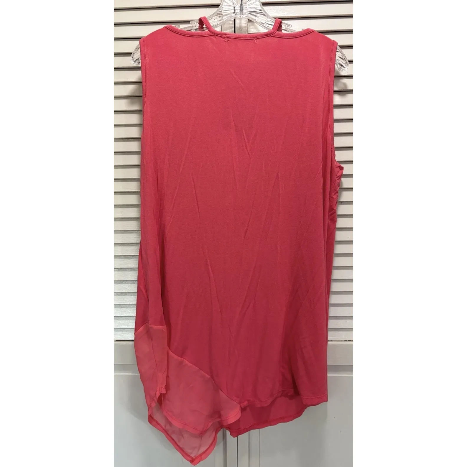 Belladini Salmon Pink Straps Lace up V‎ Neck Blouse Size 1X Flowy Soft Chiffon - Image 5