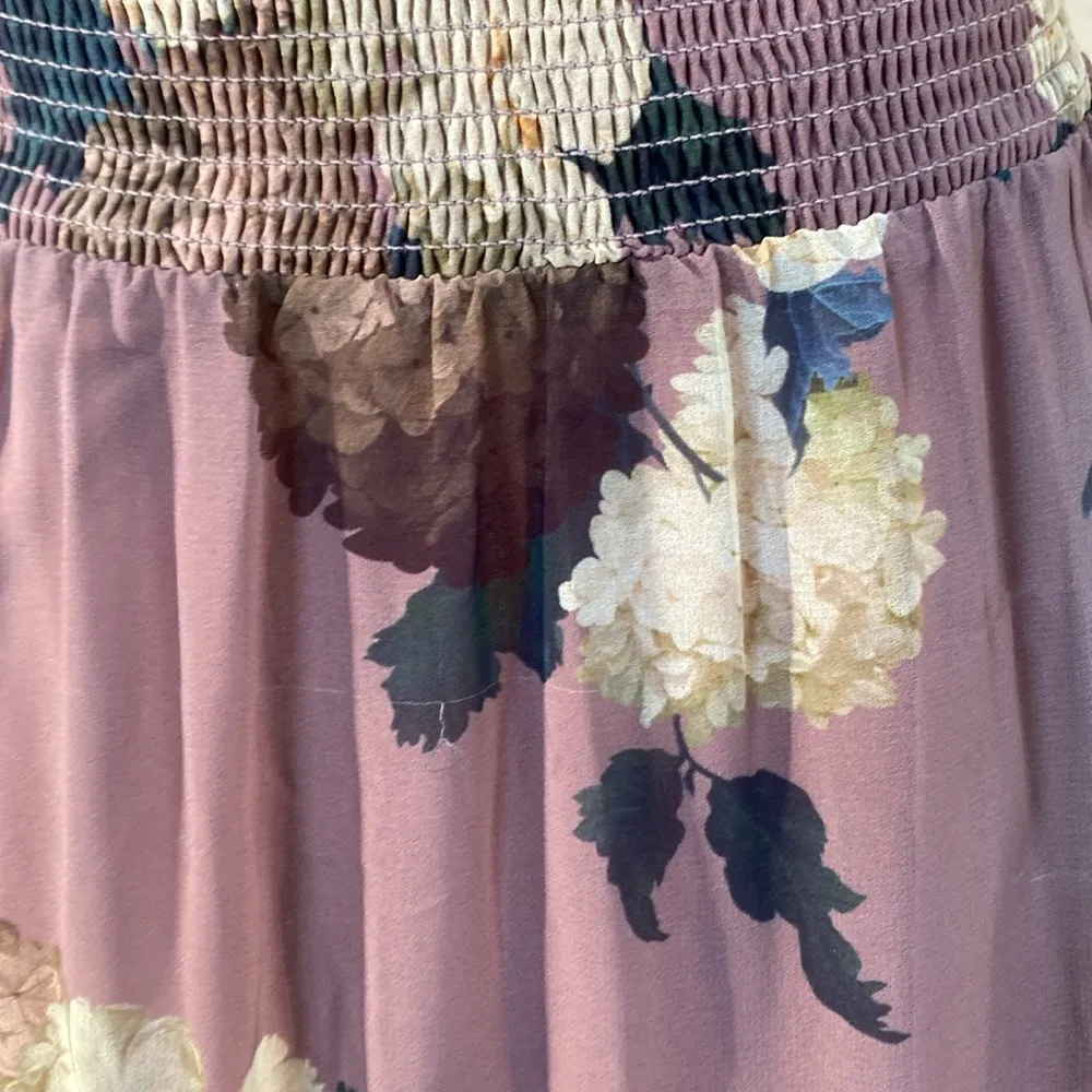 Wilfred Genoa mauve brown smocked side slit floral midi dress Small Purple - Image 13