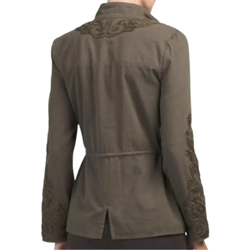 Love Sam L Olive Green Travis Cargo Beaded Embroidered Military Snap Up Jacket - Image 2
