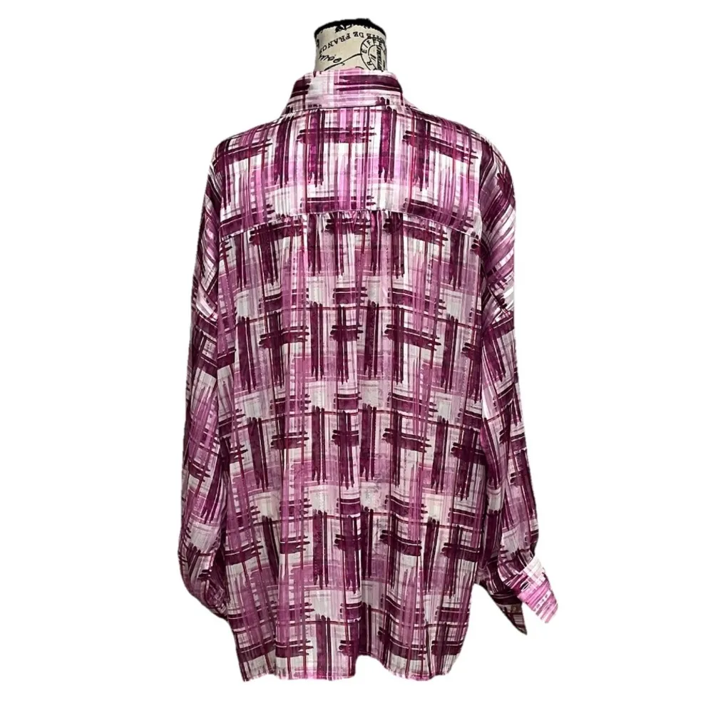 Soft Surroundings Pink Metallic Sheer Blouse Nautical Preppy Lagenlook Modest L - Image 5