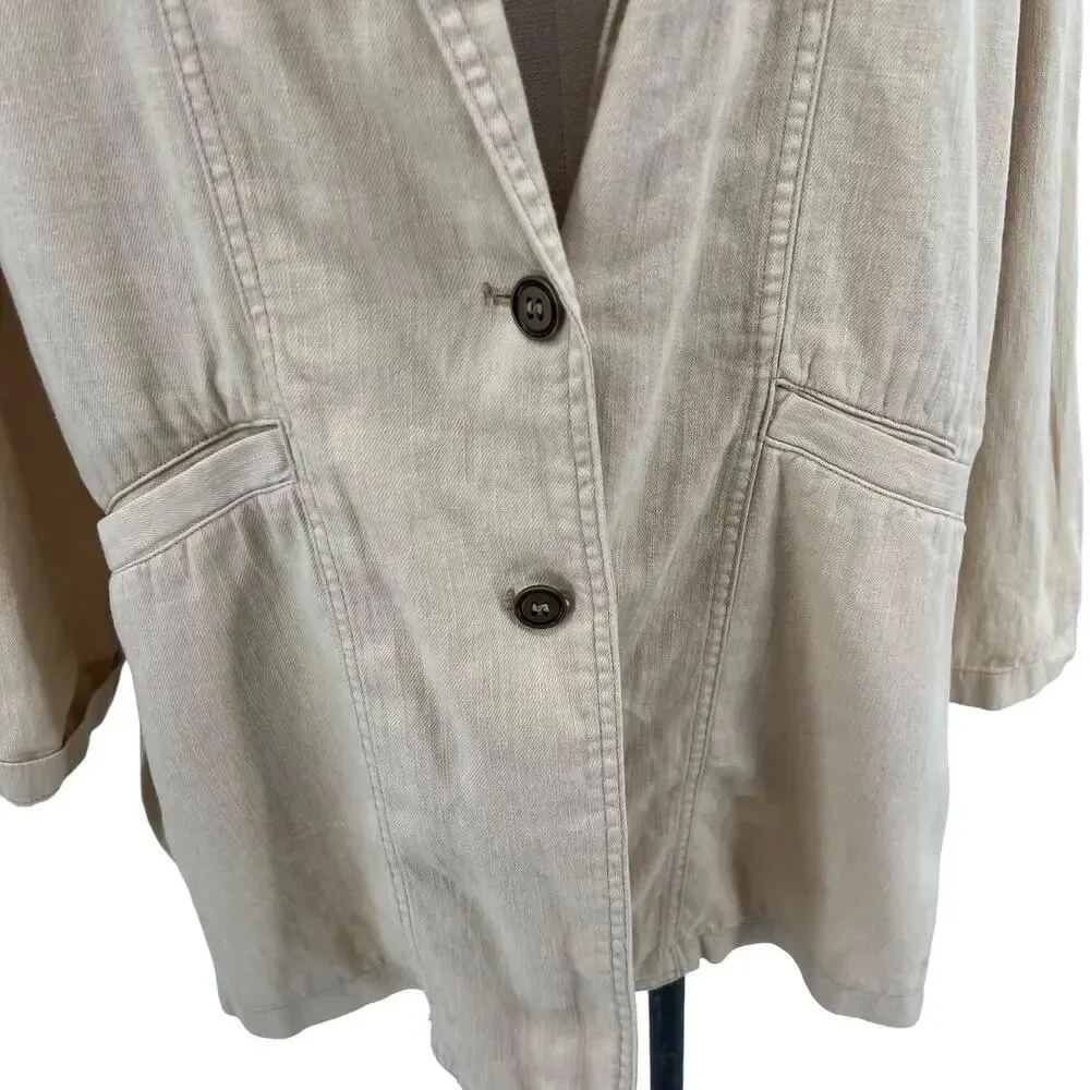 Anthropologie Pilcro Summer Blazer Jacket‎ Linen Cotton Taupe Tan Cream Size XL - Image 6