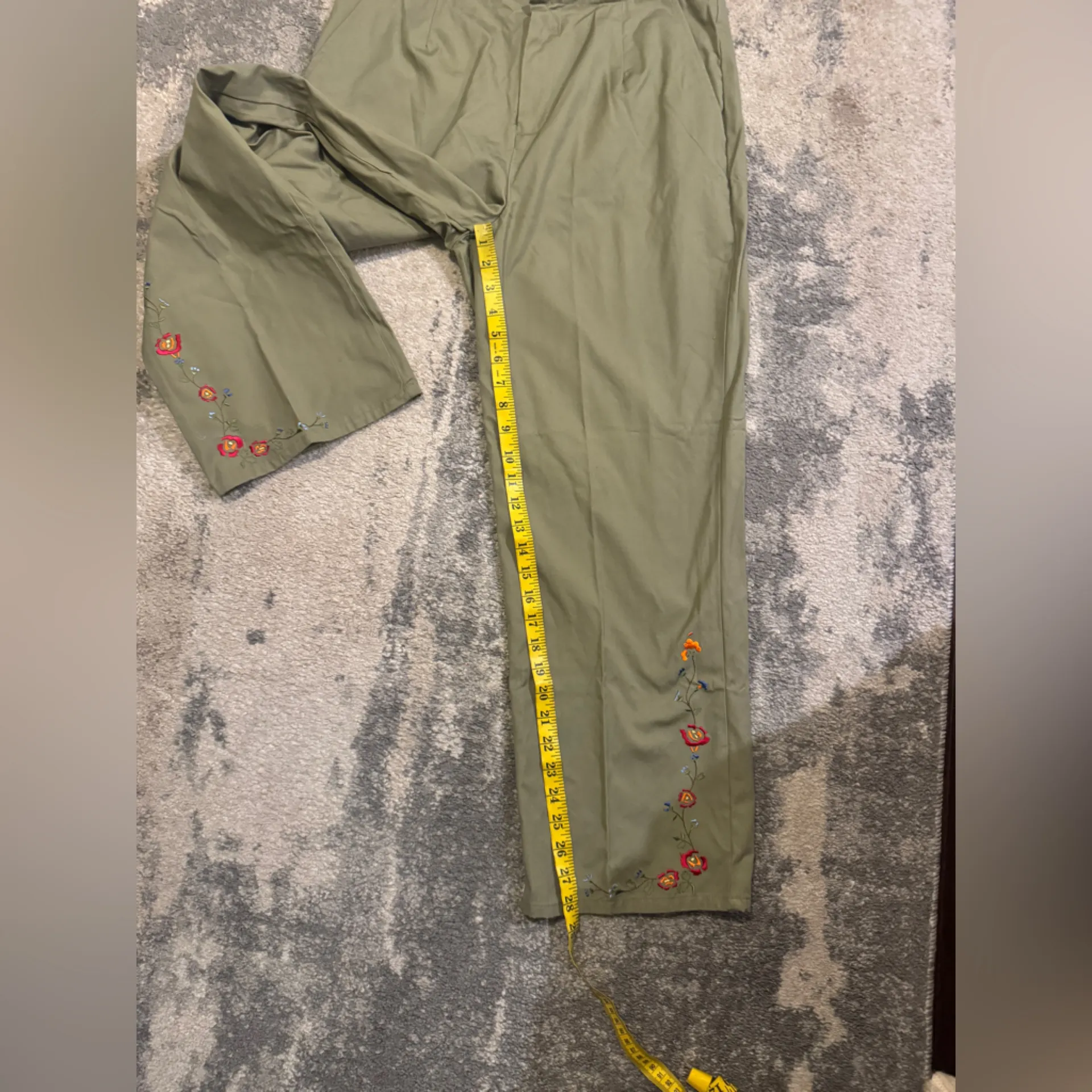 White Stag Olive Green Chinos with Floral Embroidery - Image 6