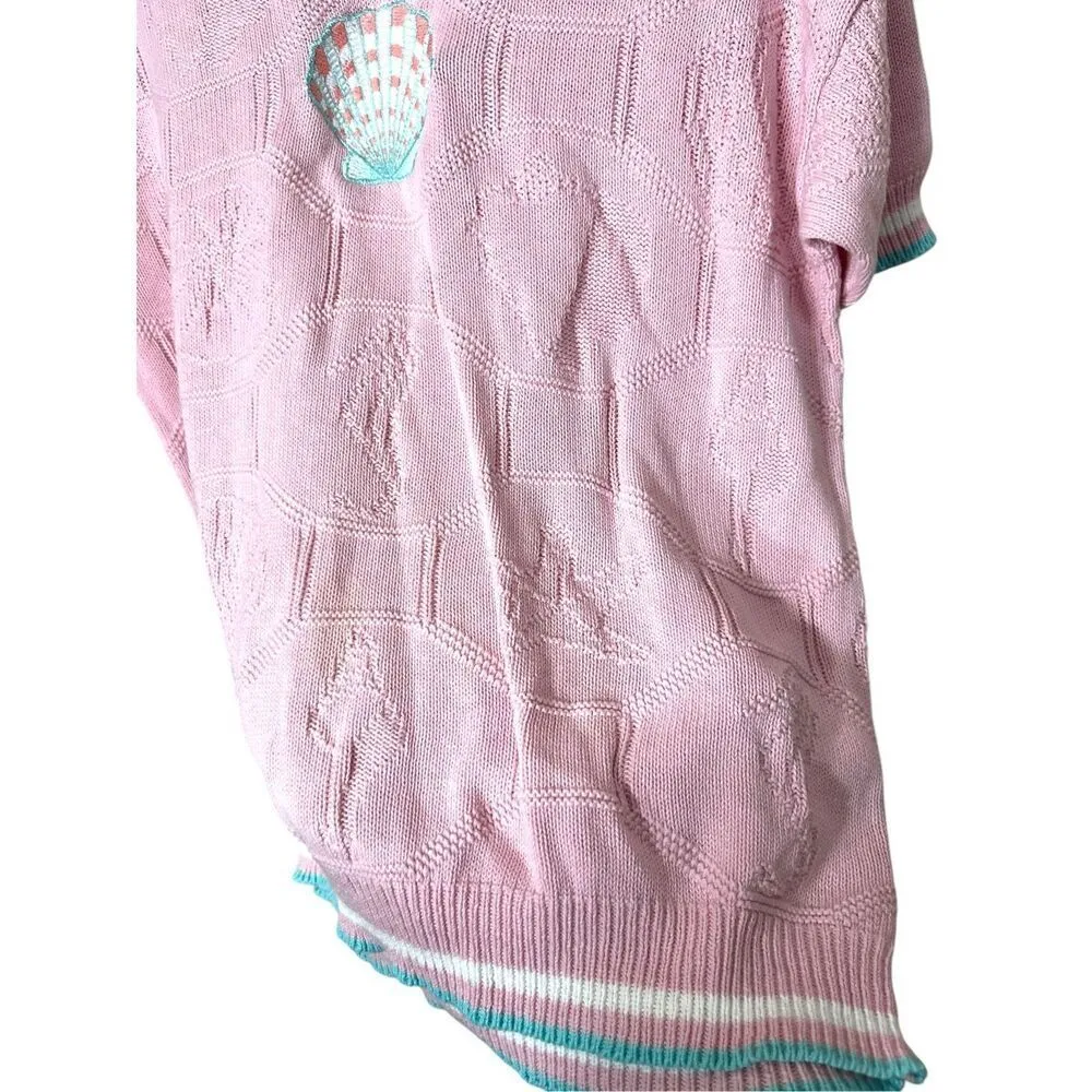 Vintage Isle Of Cotton Light Pink Seashell Beach Theme Sweater‎ Size XL - Image 3