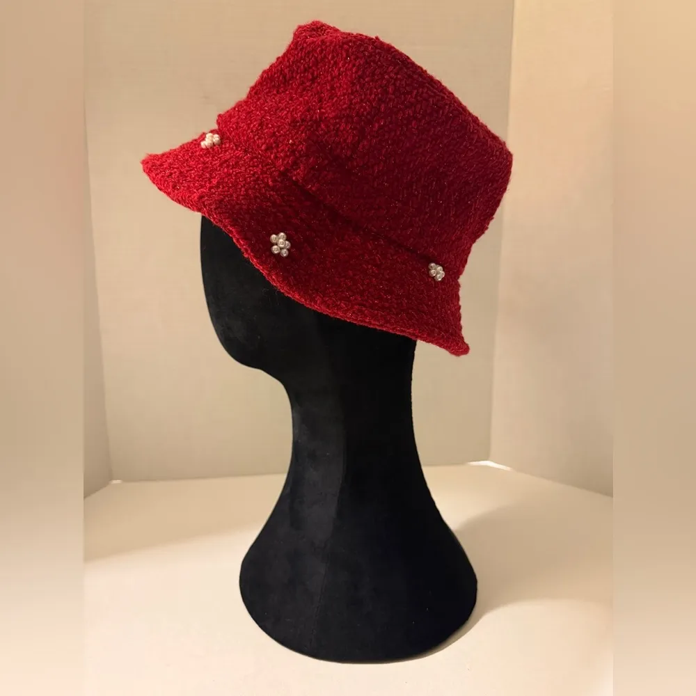Anthropologie Embellished Red Bucket Hat NWOT - Image 2