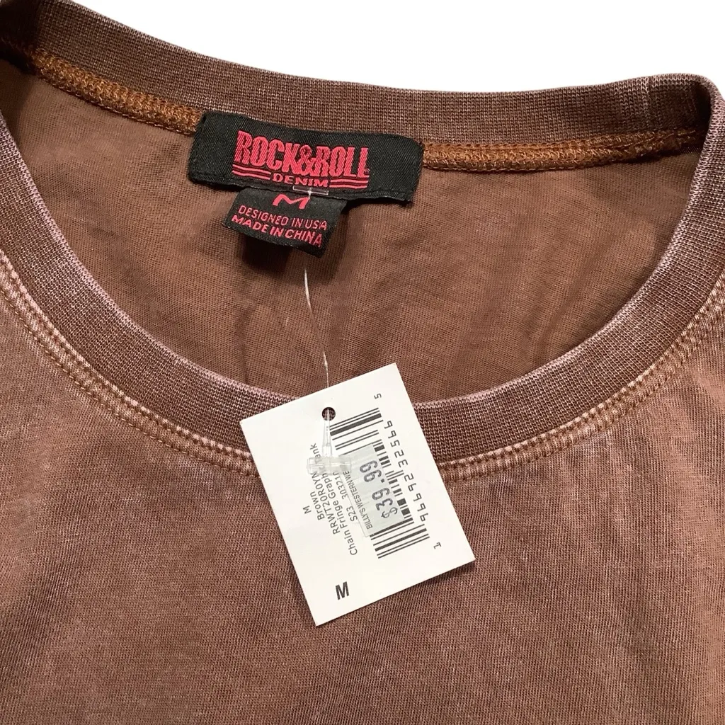 Boot Barn Rock & Roll Denim Women’s Chain Fringe Top BRAND NEW W/TAG. Size M Brown Size M - Image 14