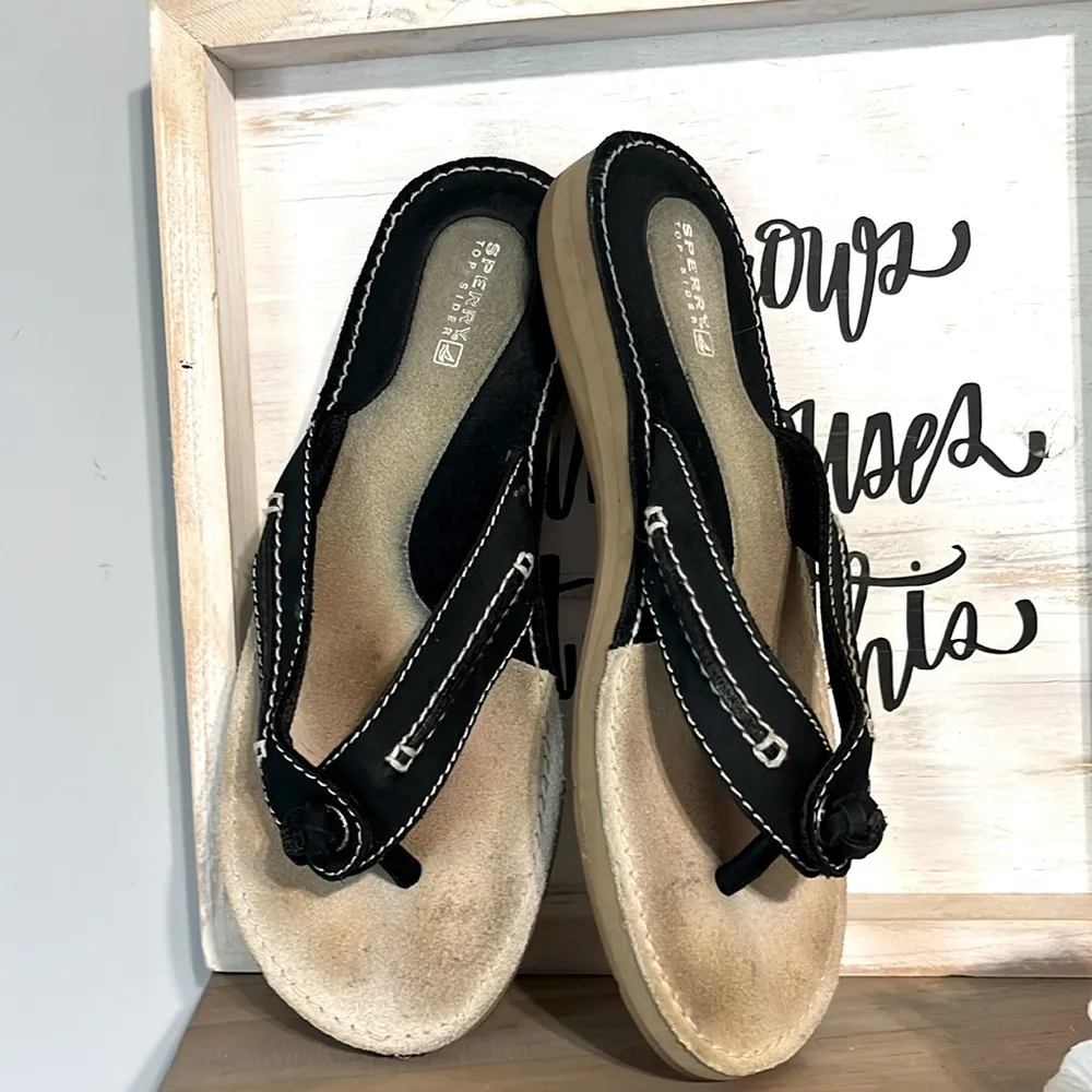 Sperry Black Leather Sandals - Image 5