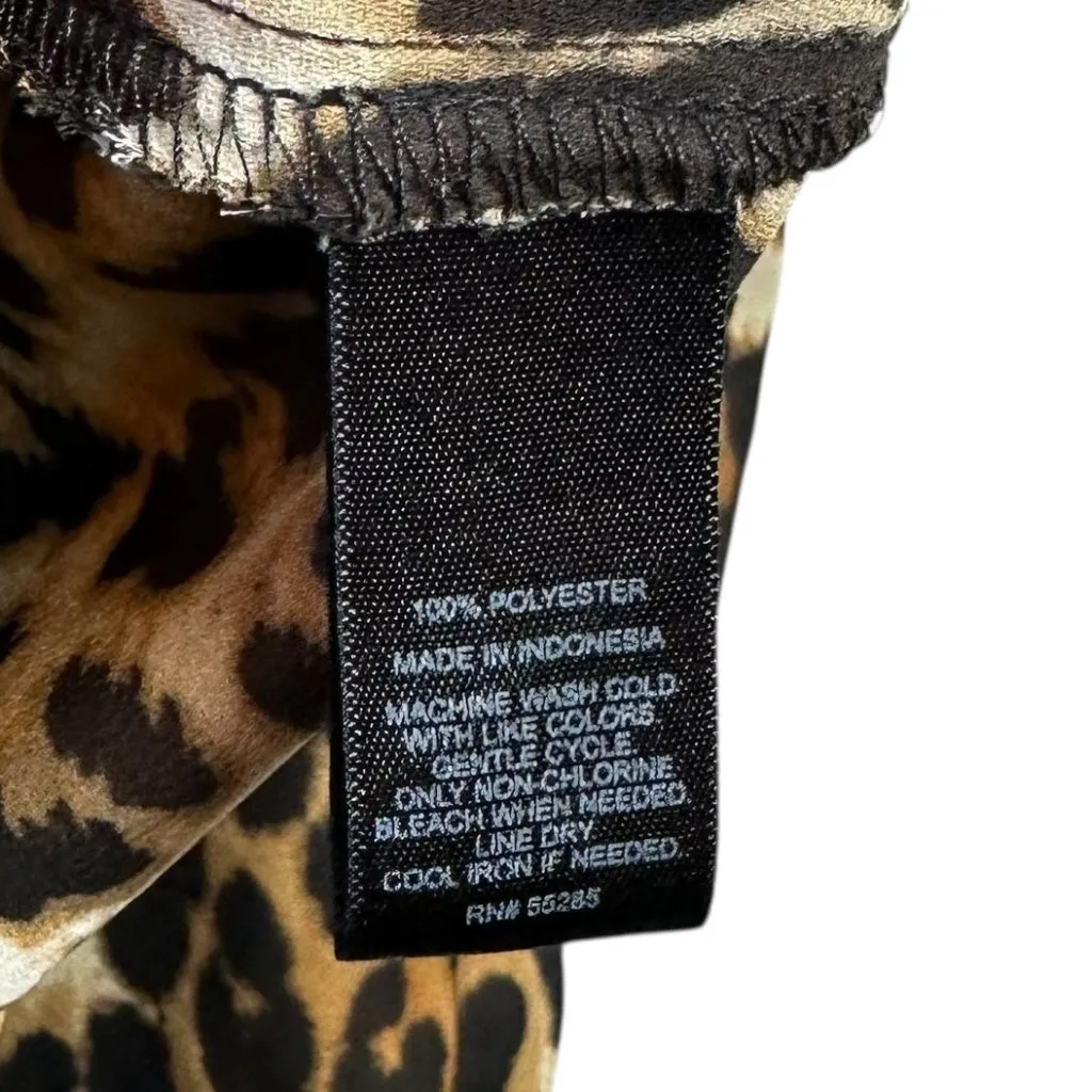 Express Portofino Shirt in Brown & Black Leopard Print Crepe Size Small - Image 5