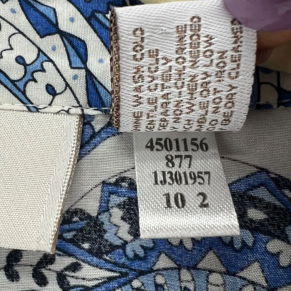 Chicos Blouse Womens US M Blue White Paisley Cotton Silk Button 3/4 Retro Boho - Image 13