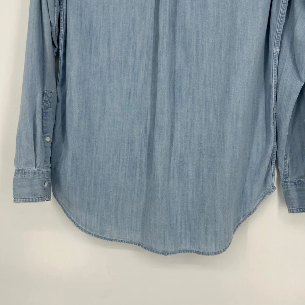 Rails Denim Chambray Button Up Shirt Love Patch Light Was Distressed Size S - Image 8