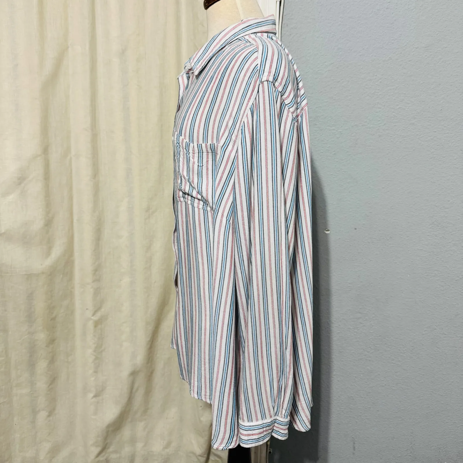 Terra & Sky Women Striped Button Down Shirt 2X Multi Long Sleeve Pocket Relaxed - Image 4