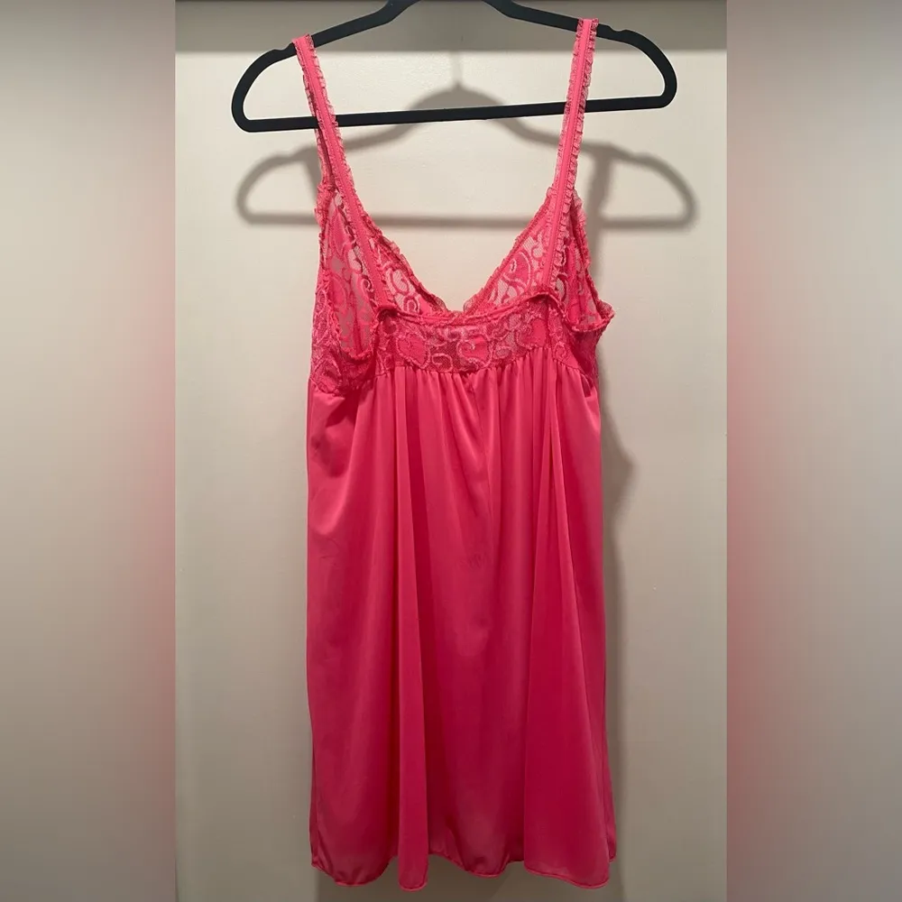 VTG 90s Y2K Violets & Roses Lace Fuchsia Hot Pink Babydoll Cami Slip Dress - M - Image 10