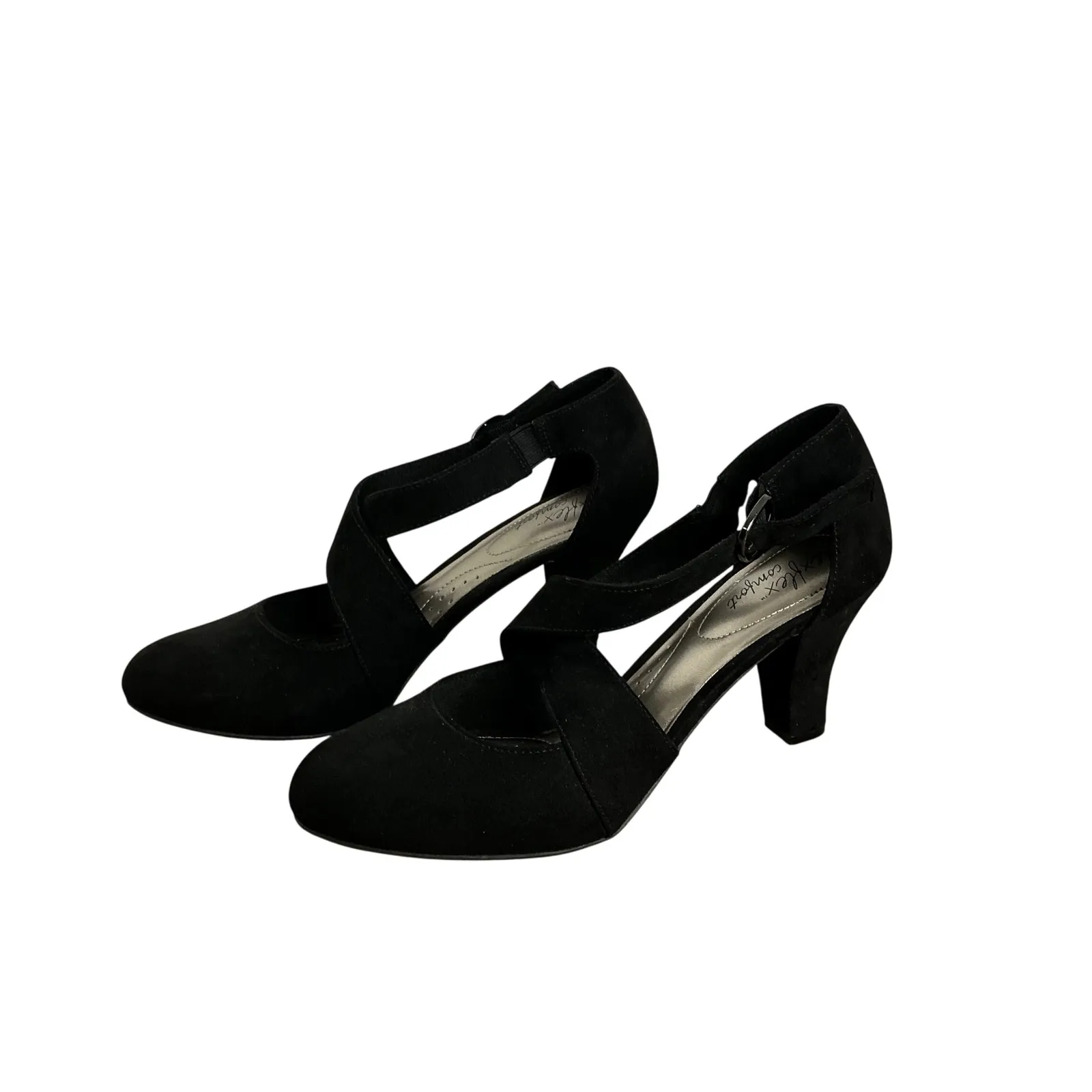 Dexflex Comfort Black Suede Cross Strap Mary‎ Jane Pumps Heels Women's Size 9 - Image 4