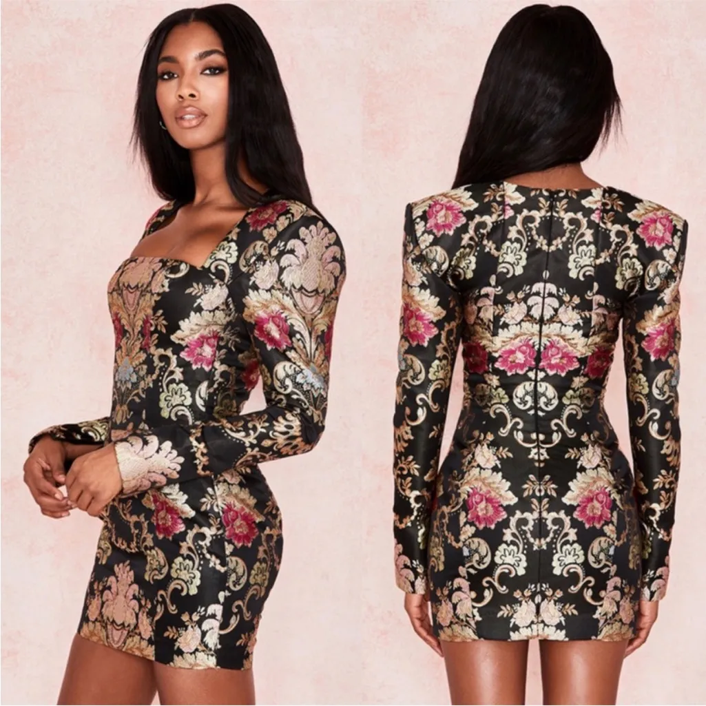 NWOT HOUSE OF CB 'Mona' Jacquard Boned Bustier Long Sleeve Mini Dress Size XS - Image 8