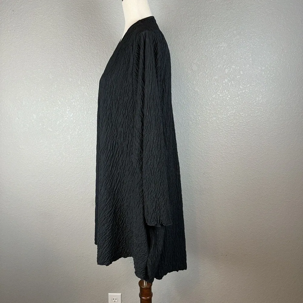Oscar De La Renta Vintage Draped Open Front Cardigan Size M Black Crinkle Pocket - Image 5