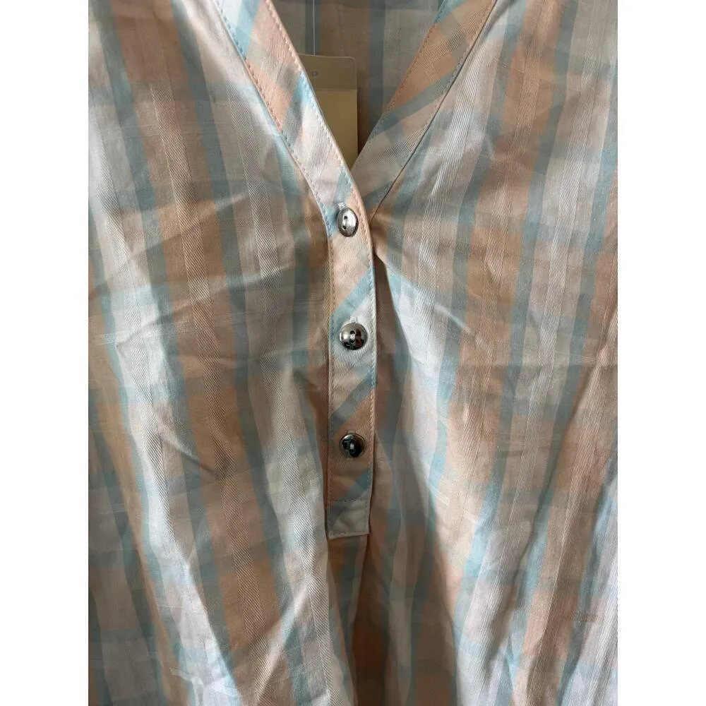 Christopher & Banks Womens Plaid Popover Blouse Size XL Pastel Beachy Coastal - Image 7