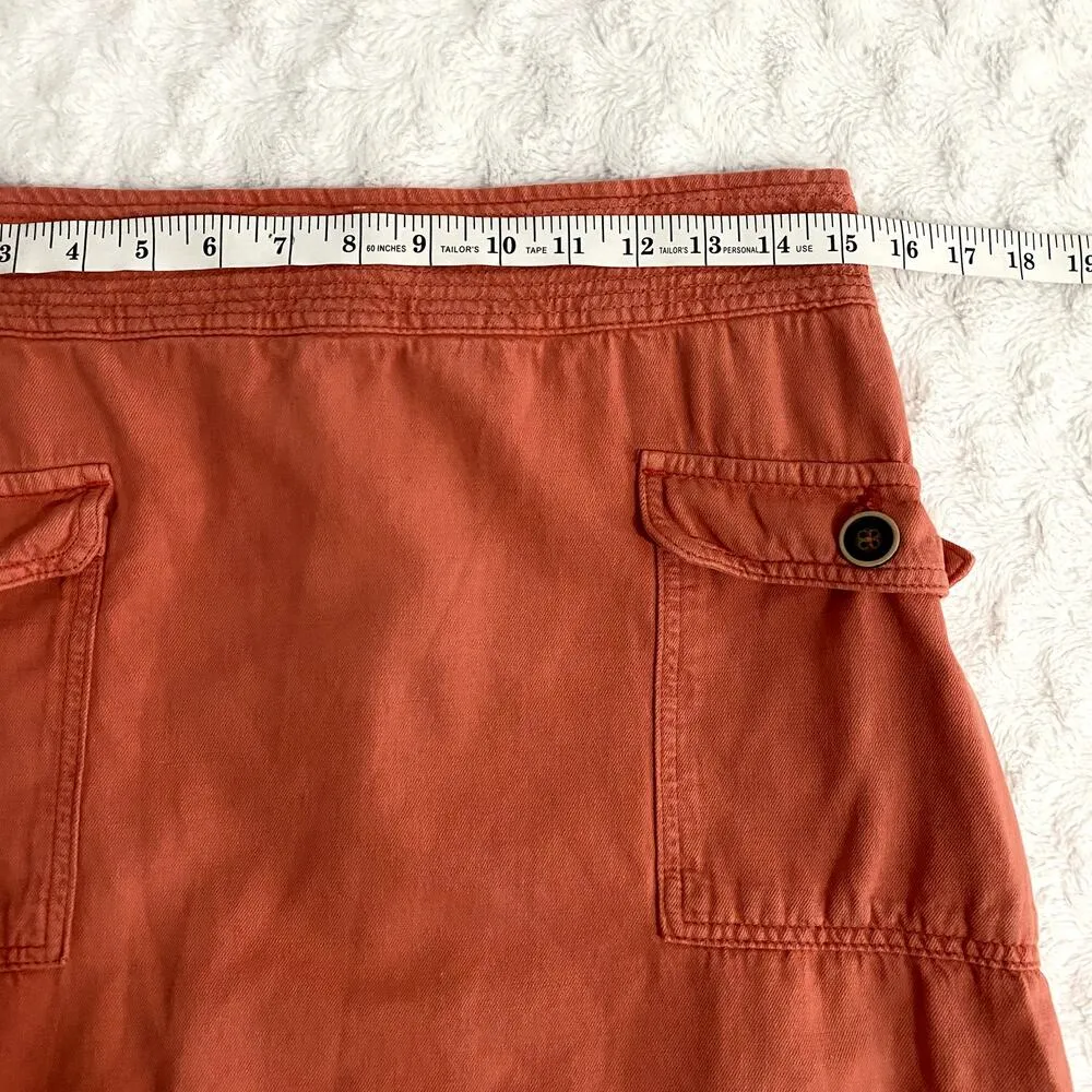 Anthropologie Orange Cotton Linen Blend Boho Cargo Utility Mini Skirt 10 - Image 8