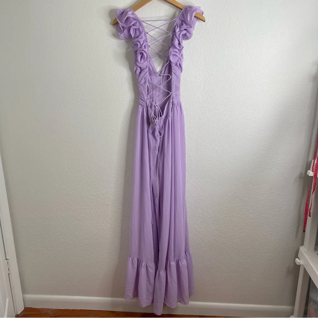 Lulus Soiree Celebration Ruffled Lace Up Maxi Dress Purple Extra Small Size XS - Image 5