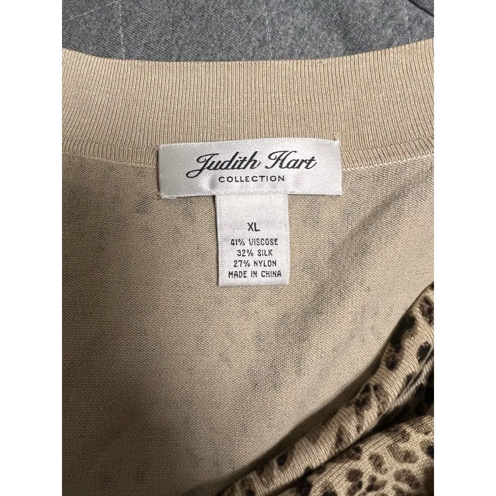 CPW) Judith Hart Cardigan Womens XL Brown Animal Print Silk Blend V Neck Boho - Image 7