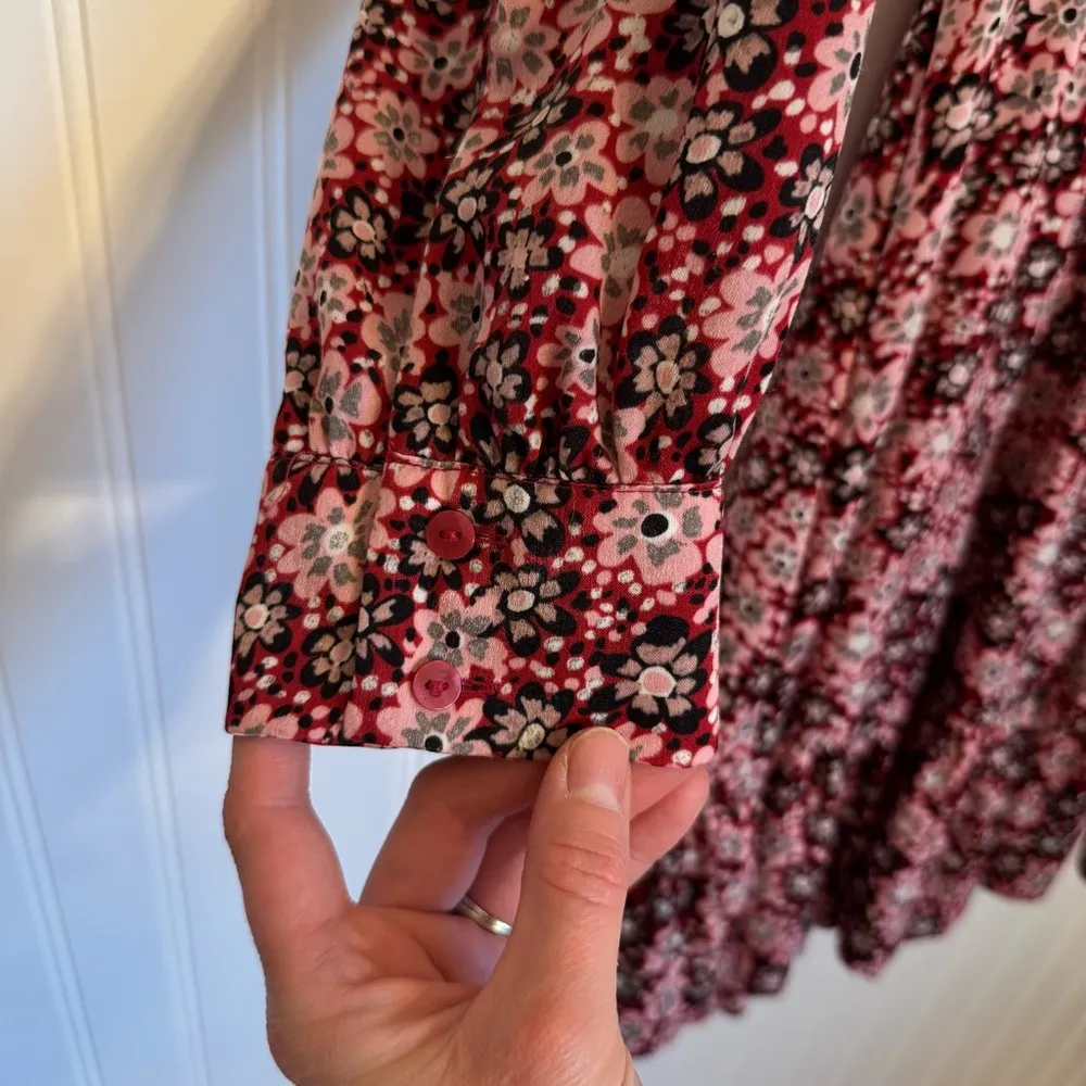 Zara Floral Women’s Tiered Long Sleeve Dress Pink & Red Size XS - Image 5