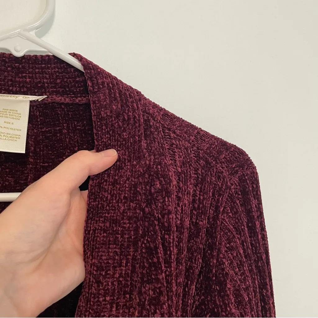 MATTY M Chenille Cardigan Burgundy Maroon Red Ribbed Chunky Knit Long Sweater S - Image 14