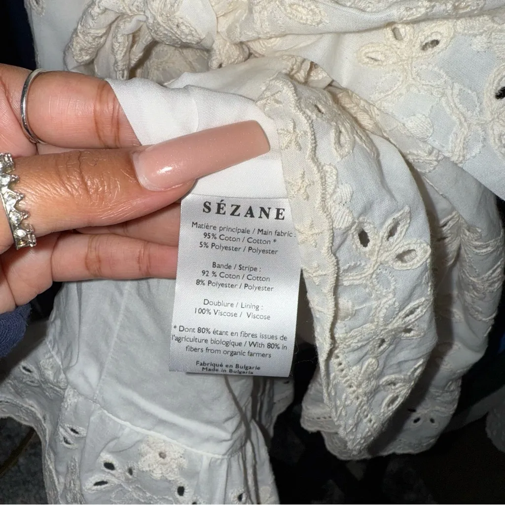 Sézane Asianne Ecru Eyelet Wrap Mini Dress - Image 9