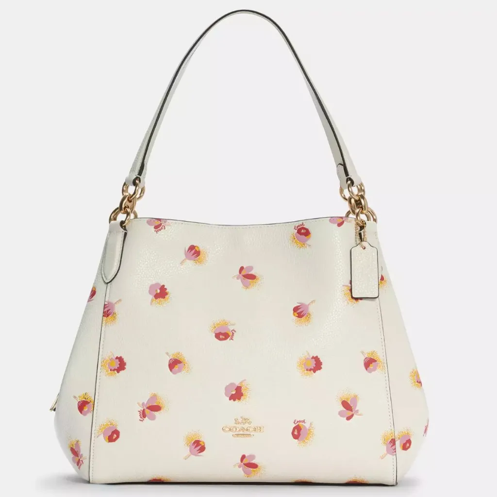 Coach Hallie Shoulder Bag Pop Floral‎ Print White Flowers Gold Pebble Leather - Image 12