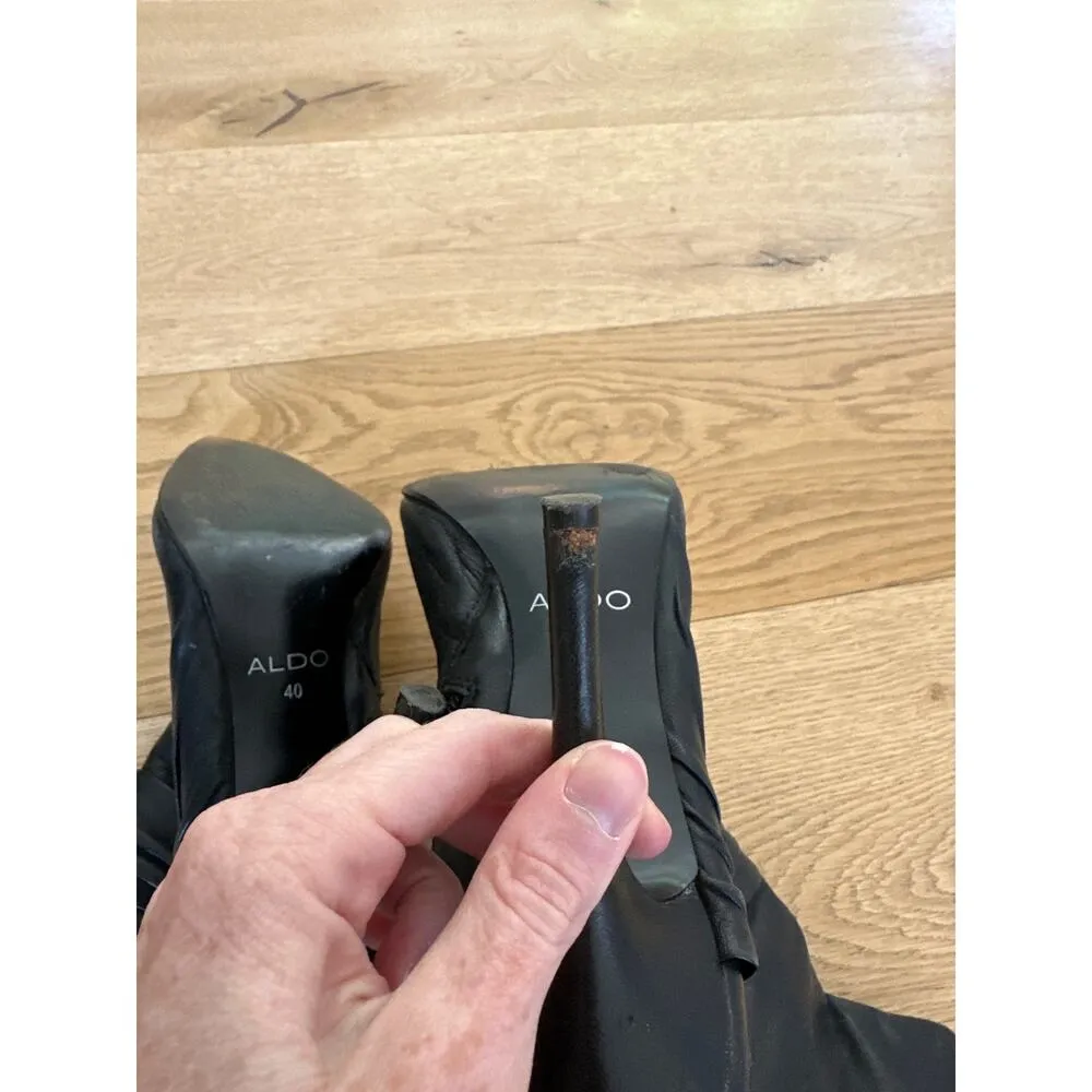 Aldo - Pointed Toe Heeled Faux Leather Boots in Black - Image 4