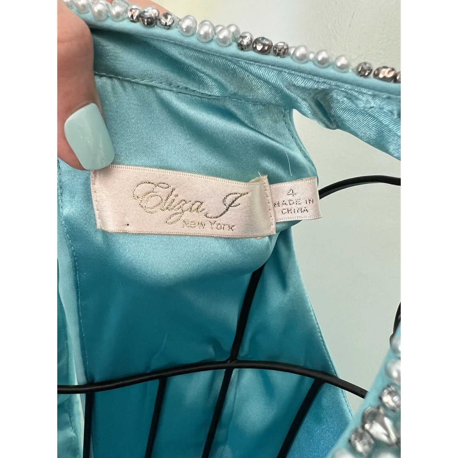 $240 ELIZA J Embellished Tiered Chiffon Halter Gown formal AQUA WHISPER‎ 4 - Image 3