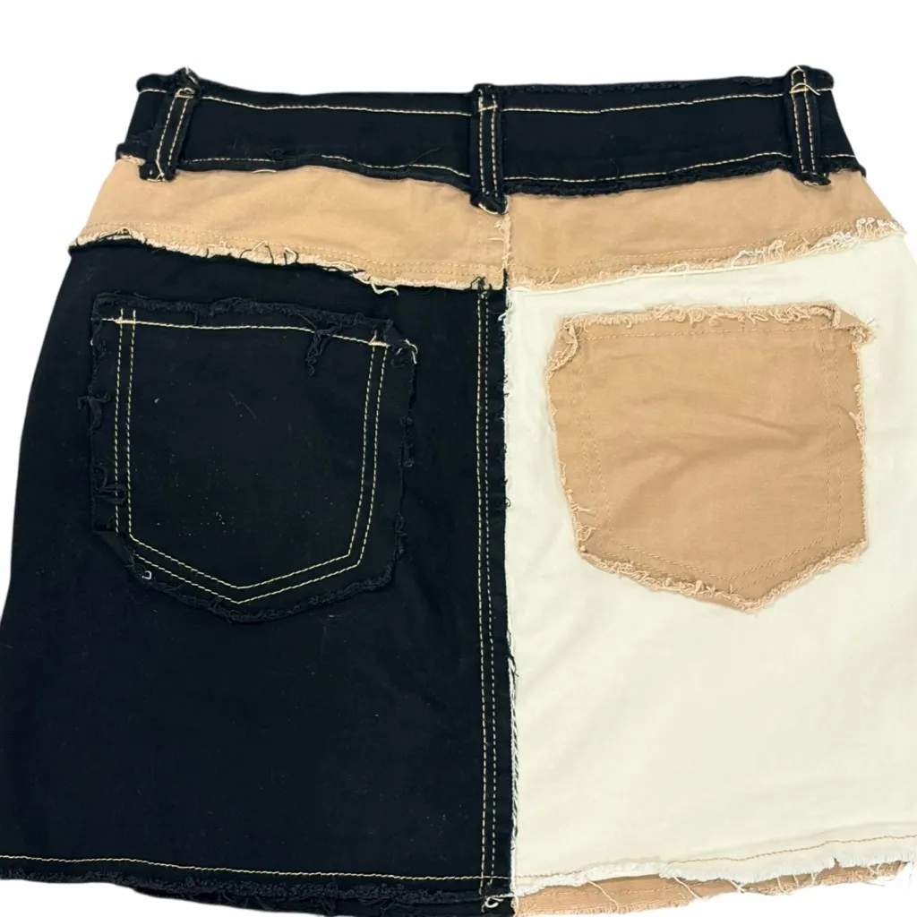 Colorblock Patchwork Women Short Skirt stretchy denim size medium - Image 2