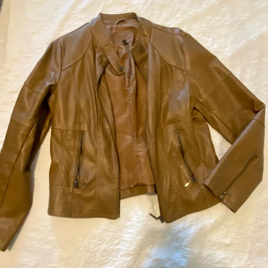 Max Edition Women's Tan Leather Jacket Size L - Image 2