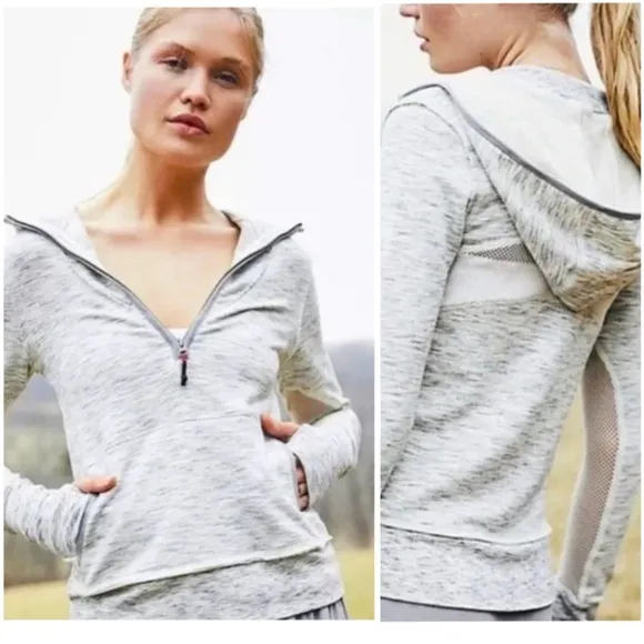 Free People Movement Markle Sheer Stripes Quarter Zip Pink Grey Size M Gray Size M - Image 2