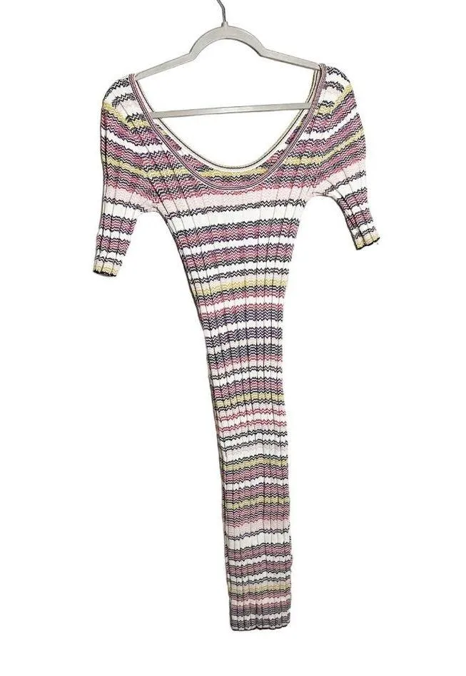 Rebecca Minkoff Multi Stripes Midi Dress Scoop Rib Knit Neck Size Medium - Image 4