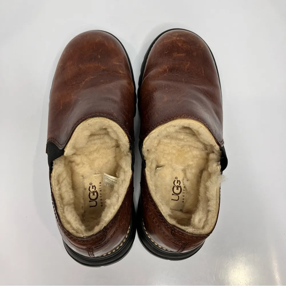 UGG  leather loafers shearling lined slip on shoes size 6 - Image 9