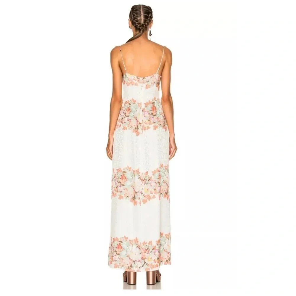 LPA Silk Floral Leopard Jacquard Ruffle Night Out Maxi Slip Dress Costal Size XS - Image 4