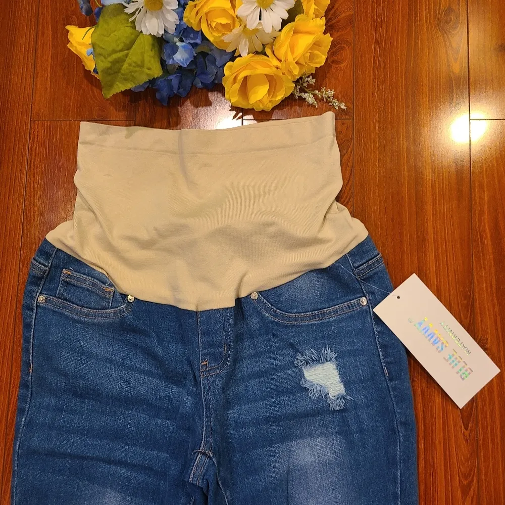 Blue Savvy Maternity Distressed Denim Jeans Size Medium - Image 8
