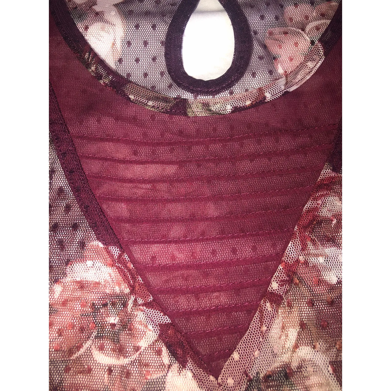 Whimsigoth Top Sheer Ruffle Floral Dot Wine Maroon Fairycore Size M/L Romantic Red Size M - Image 3