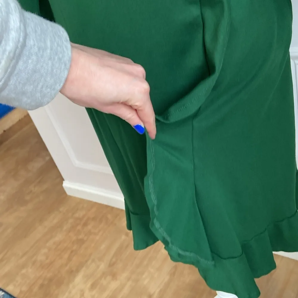 J Jill Ponte Green Ruffle Hem Stretch Long Sleeve A-Line Midi Dress Size 1X - Image 6