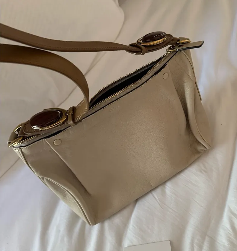 Chloe Cream Brown Stone Detailing Bag Purse Leather Quiet Luxury - Image 1