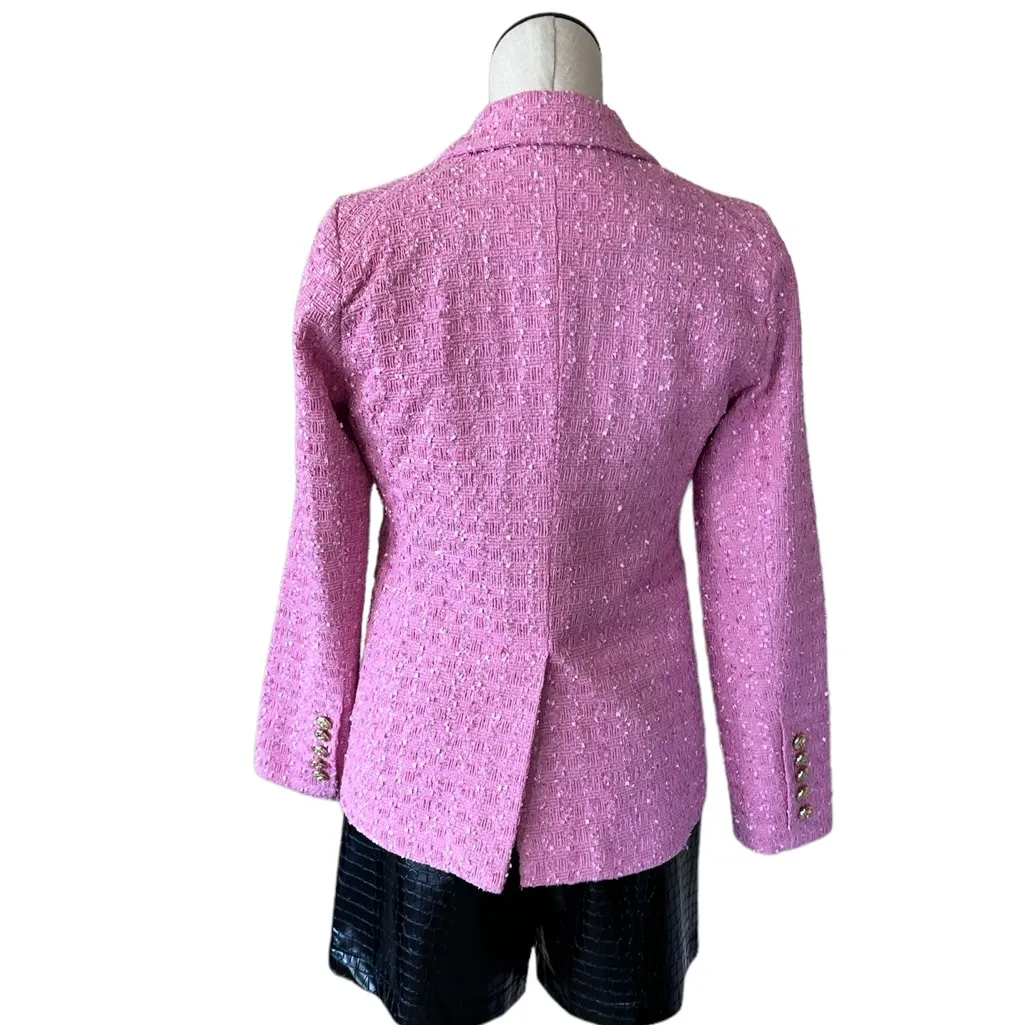 NWOT Dolce Cabo Double Breasted Boucle Jacket Tweed Pink Size M - Image 10